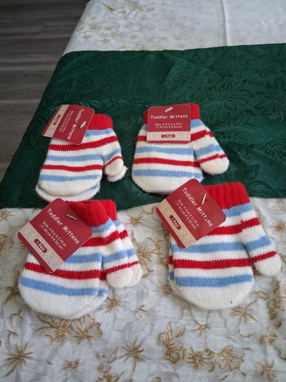 Toddler Striped Mittens - Red, White & Blue